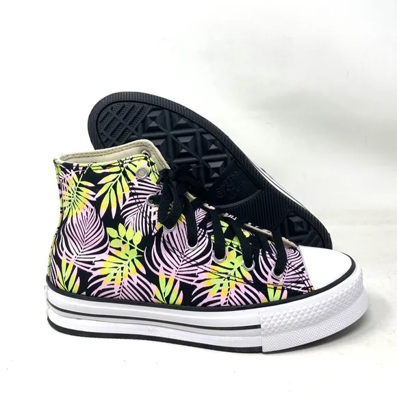 Converse Ctas Lift Platform Shoes Women Kids Pink Black Canvas High Top A01201C