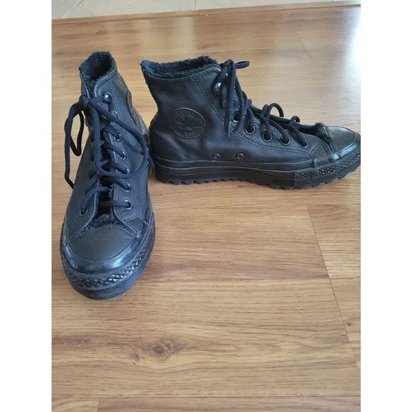 Converse CTAS Lift Ripple All Black Leather High Top Sneakers Chuck Taylor Size