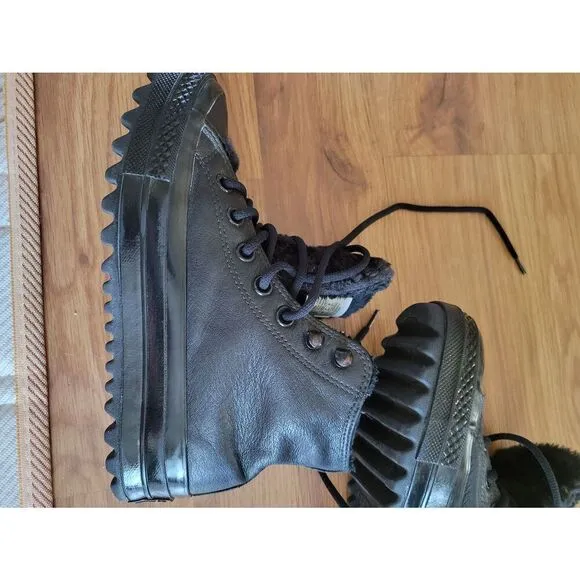 Converse CTAS Lift Ripple All Black Leather High Top Sneakers Chuck Taylor Size