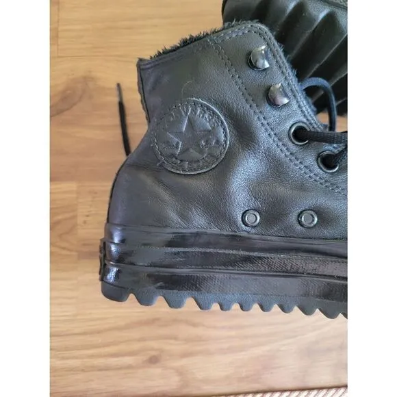 Converse CTAS Lift Ripple All Black Leather High Top Sneakers Chuck Taylor Size