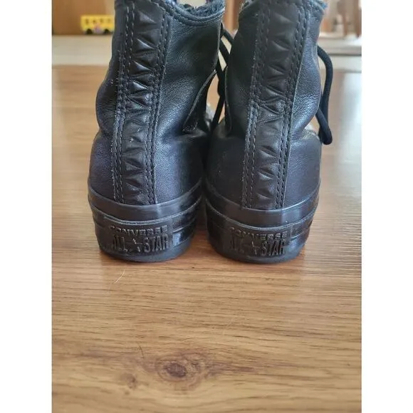 Converse CTAS Lift Ripple All Black Leather High Top Sneakers Chuck Taylor Size