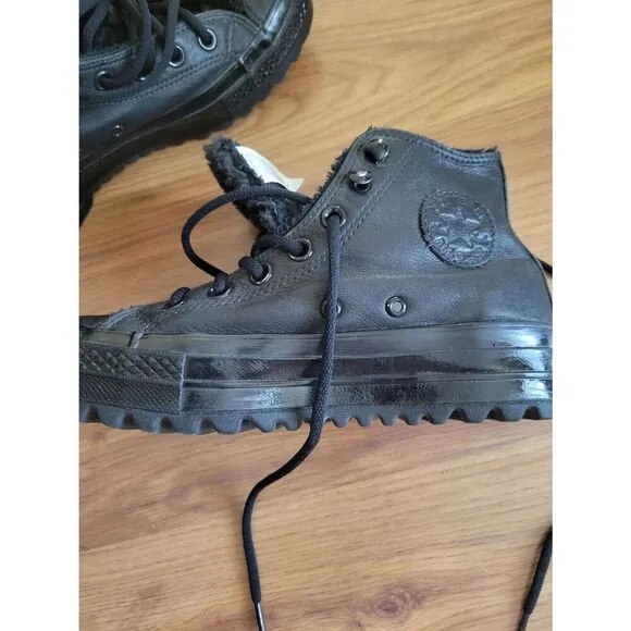 Converse CTAS Lift Ripple All Black Leather High Top Sneakers Chuck Taylor Size