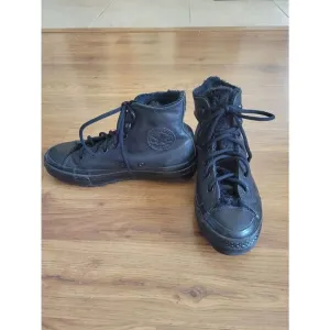 Converse CTAS Lift Ripple All Black Leather High Top Sneakers Chuck Taylor Size