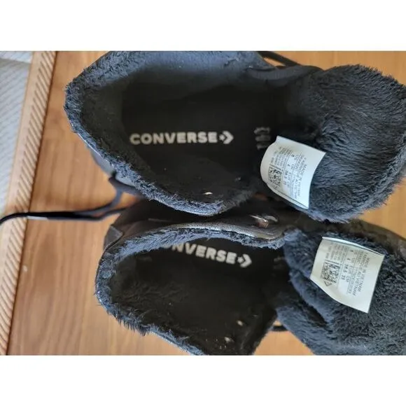 Converse CTAS Lift Ripple All Black Leather High Top Sneakers Chuck Taylor Size