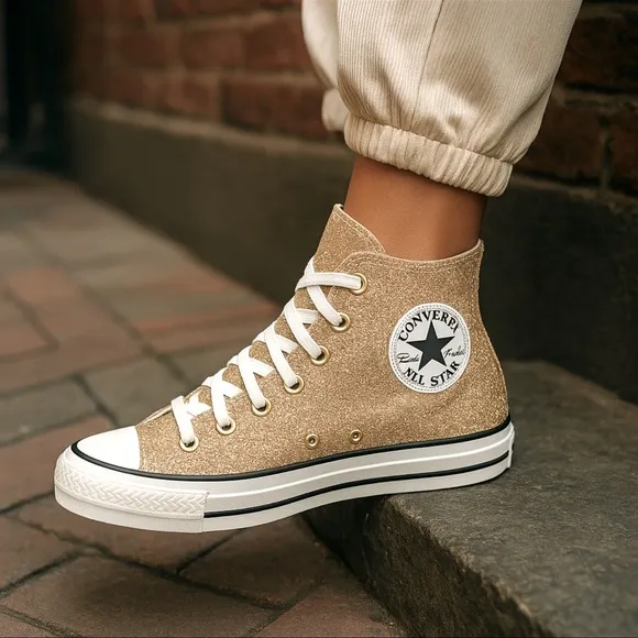 Converse Custom Golds-Youth 3- High-Top Sneakers New!!