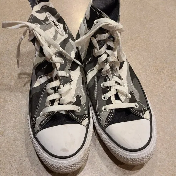 CONVERSE High Top Black White Gray Sneakers Shoes Unisex Men 11 Women 13