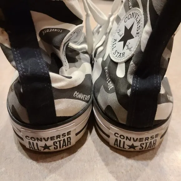 CONVERSE High Top Black White Gray Sneakers Shoes Unisex Men 11 Women 13