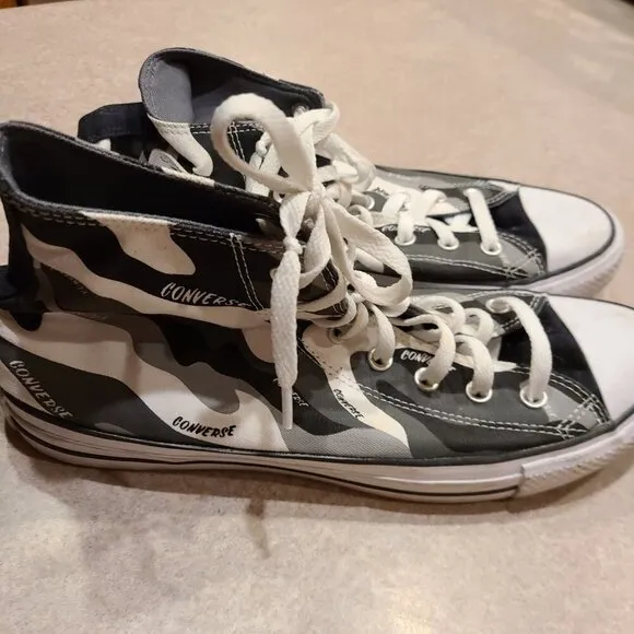 CONVERSE High Top Black White Gray Sneakers Shoes Unisex Men 11 Women 13