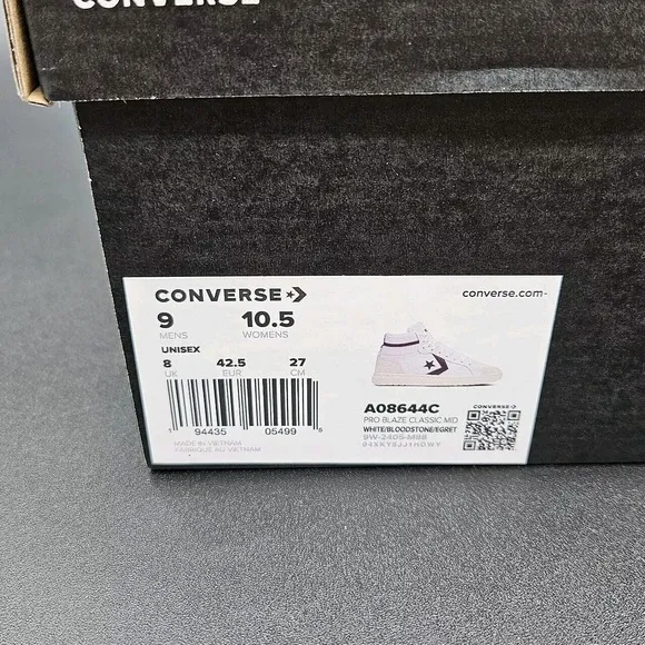 Converse Mens 9 Womens 10.5 Pro Blaze Classic Mid Top White Violet Shoes Sneaker