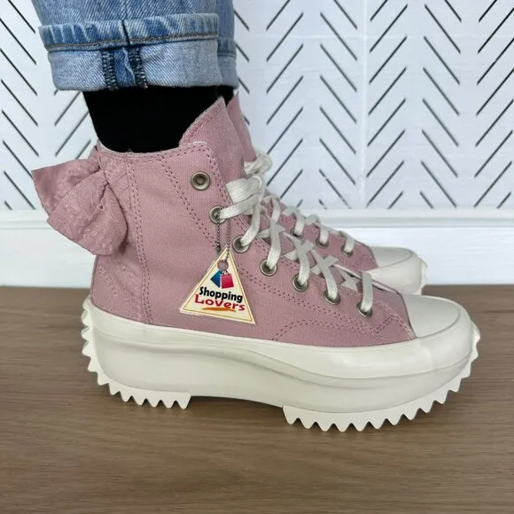 🤩Converse Run Star Hike Hi 10.5 Women Shoes Dusty Embroidered Bow Pink A09781C