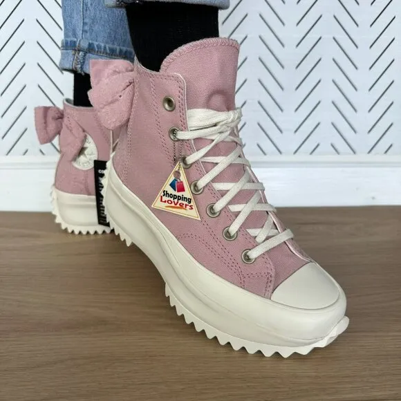 🤩Converse Run Star Hike Hi 10.5 Women Shoes Dusty Embroidered Bow Pink A09781C