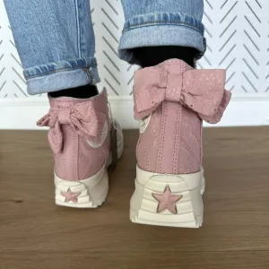 🤩Converse Run Star Hike Hi 10.5 Women Shoes Dusty Embroidered Bow Pink A09781C