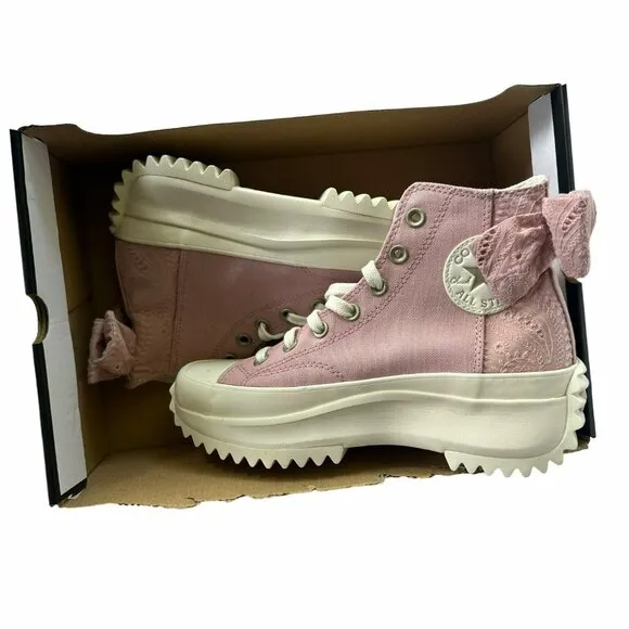 🤩Converse Run Star Hike Hi 10.5 Women Shoes Dusty Embroidered Bow Pink A09781C