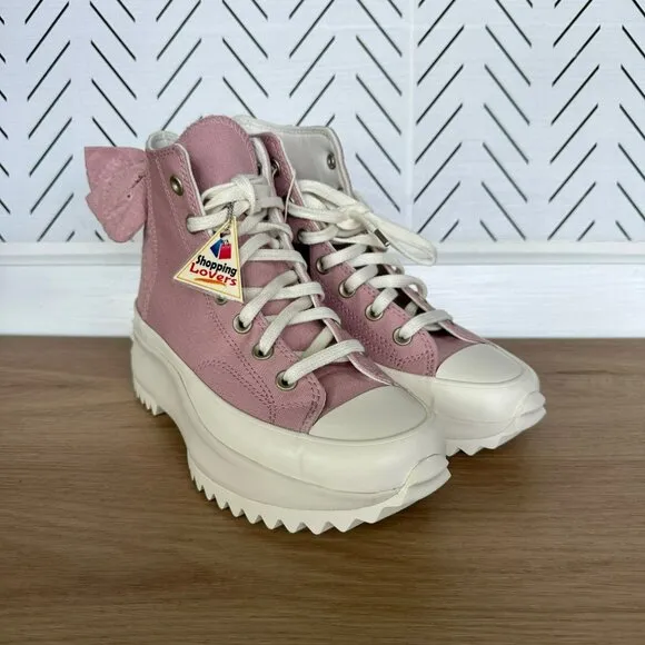 🤩Converse Run Star Hike Hi 10.5 Women Shoes Dusty Embroidered Bow Pink A09781C