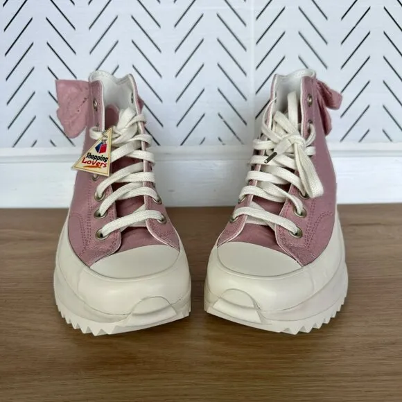 🤩Converse Run Star Hike Hi 10.5 Women Shoes Dusty Embroidered Bow Pink A09781C