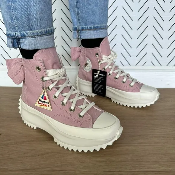 🤩Converse Run Star Hike Hi 10.5 Women Shoes Dusty Embroidered Bow Pink A09781C