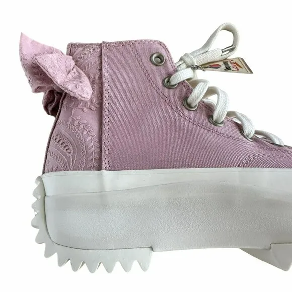 🤩Converse Run Star Hike Hi 10.5 Women Shoes Dusty Embroidered Bow Pink A09781C