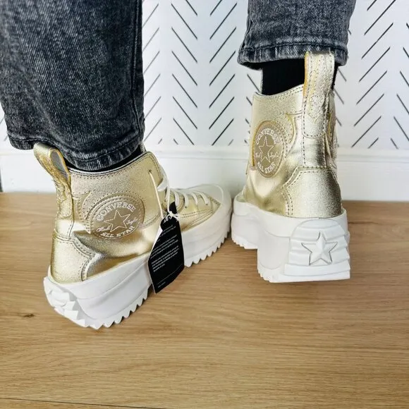 🤩Converse Size 10.5 Women Shoes Run Star Hike Hi Platform Western Gold A10333C