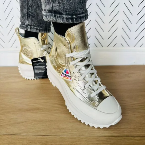 🤩Converse Size 10.5 Women Shoes Run Star Hike Hi Platform Western Gold A10333C