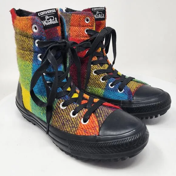 Converse X Woolrich Plaid High Top Sneakers Women 6.5 Multicolor Wool Chuck