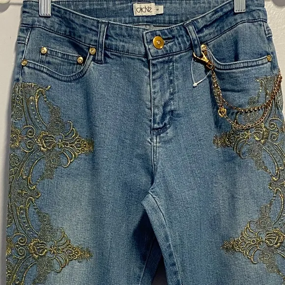 COPY - NWOT Cache Vintage Y2K Silver Embroidered Low Rise Jeans Size 6.