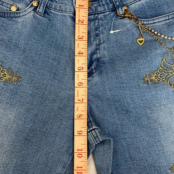 COPY - NWOT Cache Vintage Y2K Silver Embroidered Low Rise Jeans Size 6.