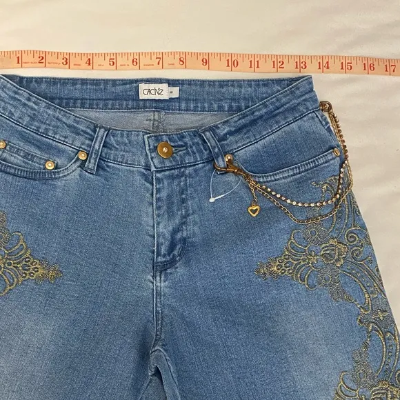COPY - NWOT Cache Vintage Y2K Silver Embroidered Low Rise Jeans Size 6.