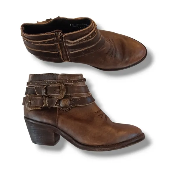 Corral Boots Circle G Booties Western Brown Leather Distressed Cowhide Size 8.5