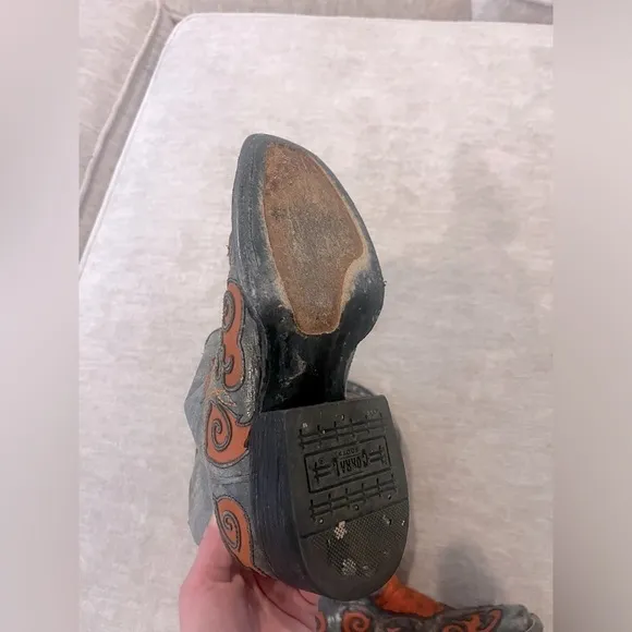 Corral Grey &amp; Orange Snakeskin Leather Western Cowgirl Boots – Size 5 RARE,