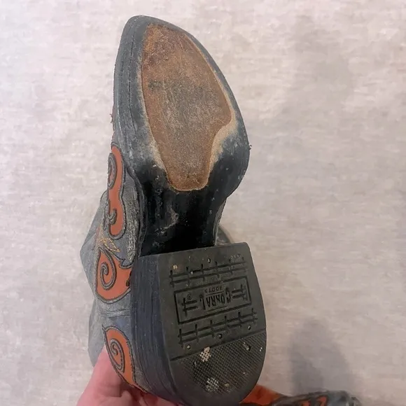 Corral Grey &amp; Orange Snakeskin Leather Western Cowgirl Boots – Size 5 RARE,