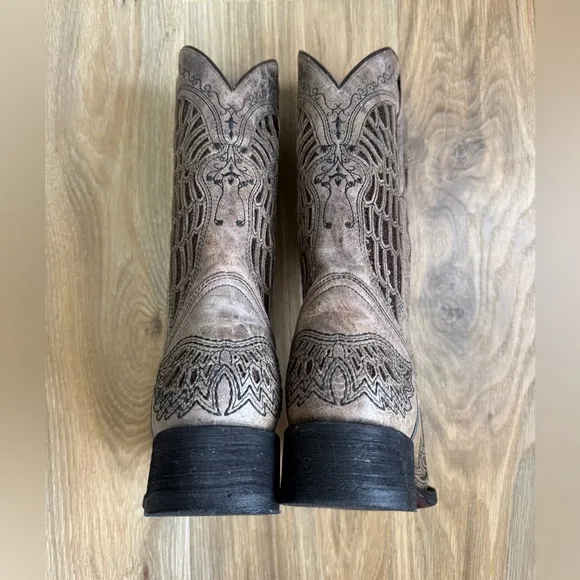 CORRAL LADIES BROWN BLACK WING AND CROSS SQUARE TOE A2040 Size 9.5 M NWOB