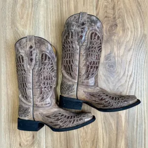 CORRAL LADIES BROWN BLACK WING AND CROSS SQUARE TOE A2040 Size 9.5 M NWOB
