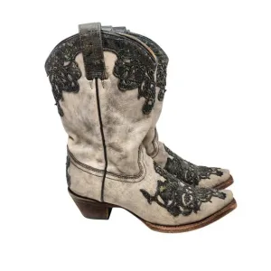 Corral Leather Embroidered Snip Toe Cowgirl Boots Mid-Calf Western Brown Sz 7.5