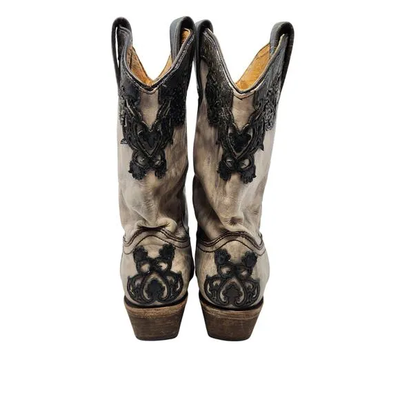 Corral Leather Embroidered Snip Toe Cowgirl Boots Mid-Calf Western Brown Sz 7.5