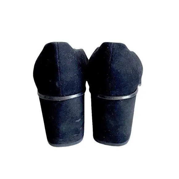 COS Black Suede Pointy Toe Chunky Heel Pumps Slip-On Shoes Block Heels 39