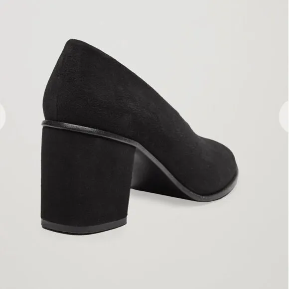 COS Black Suede Pointy Toe Chunky Heel Pumps Slip-On Shoes Block Heels 39