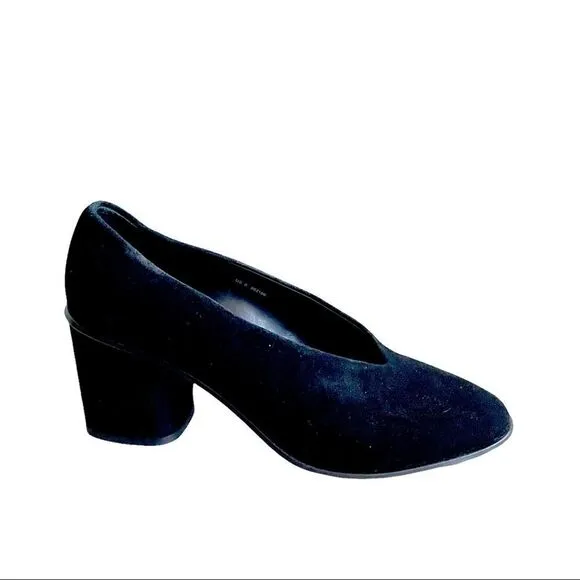 COS Black Suede Pointy Toe Chunky Heel Pumps Slip-On Shoes Block Heels 39
