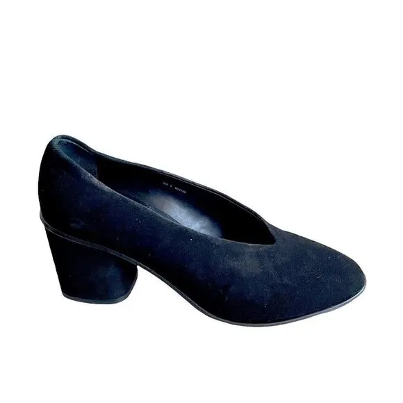 COS Black Suede Pointy Toe Chunky Heel Pumps Slip-On Shoes Block Heels 39