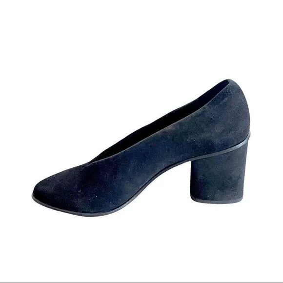 COS Black Suede Pointy Toe Chunky Heel Pumps Slip-On Shoes Block Heels 39