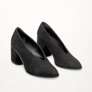 COS Black Suede Pointy Toe Chunky Heel Pumps Slip-On Shoes Block Heels 39