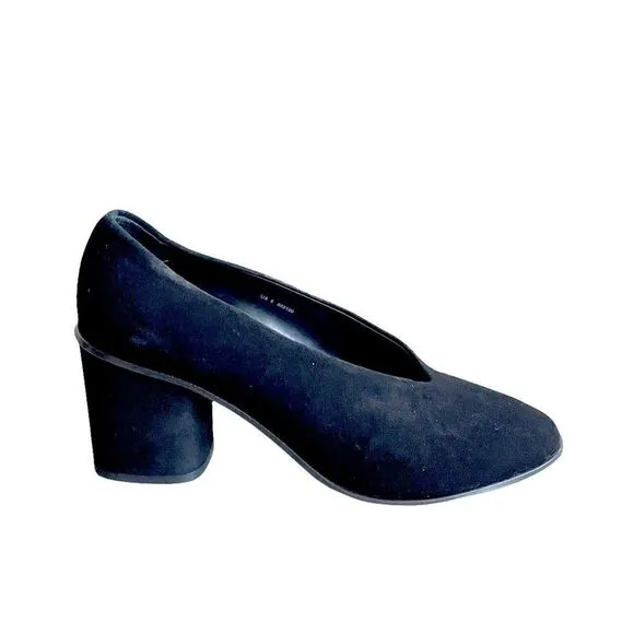COS Black Suede Pointy Toe Chunky Heel Pumps Slip-On Shoes Block Heels 39
