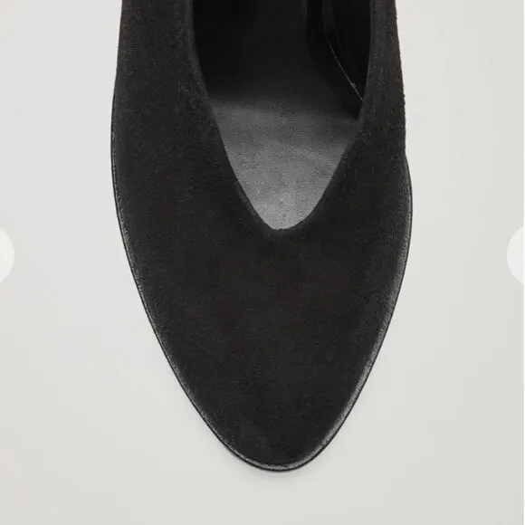 COS Black Suede Pointy Toe Chunky Heel Pumps Slip-On Shoes Block Heels 39