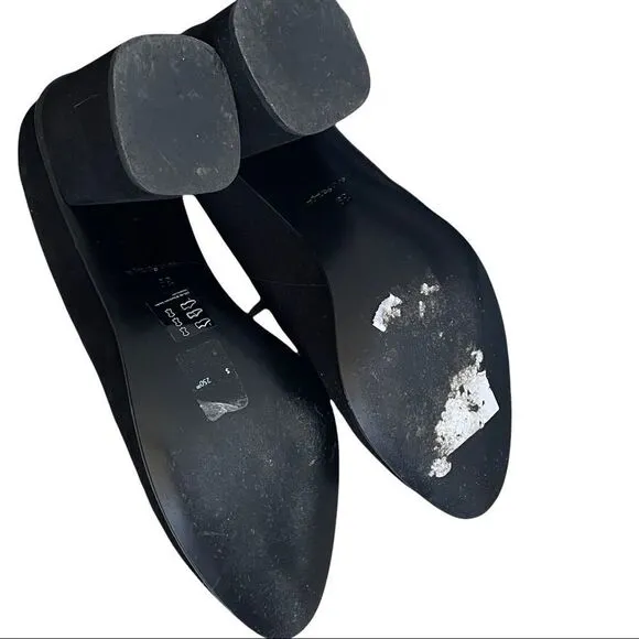 COS Black Suede Pointy Toe Chunky Heel Pumps Slip-On Shoes Block Heels 39