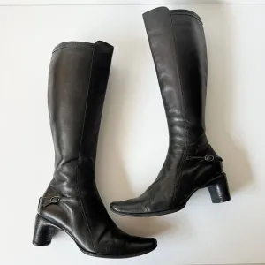 Costume National black leather knee high boots healed size 35.5 Made in Italy