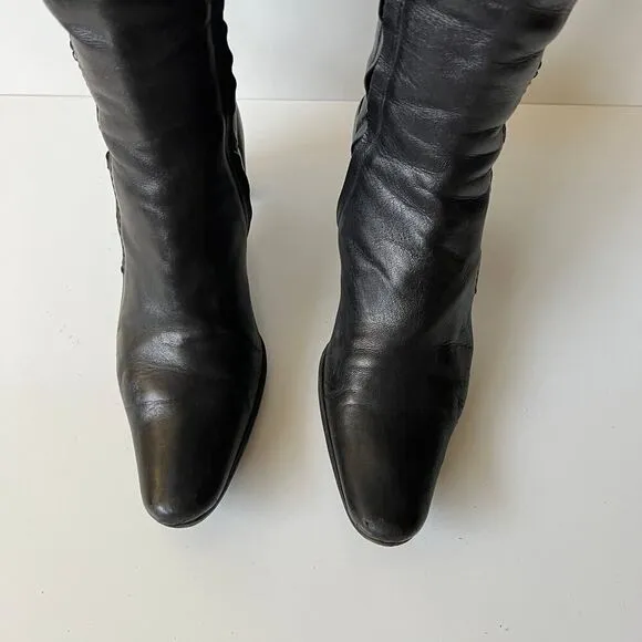 Costume National black leather knee high boots healed size 35.5 Made in Italy