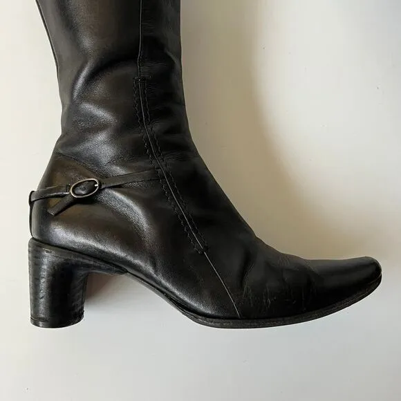 Costume National black leather knee high boots healed size 35.5 Made in Italy