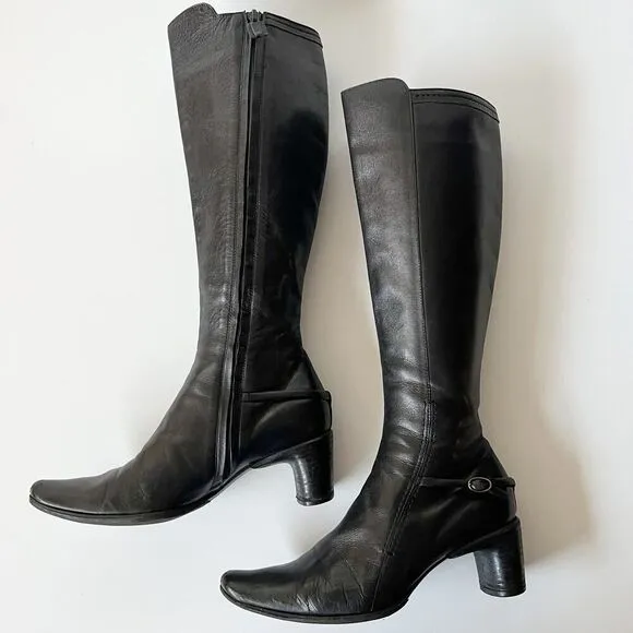 Costume National black leather knee high boots healed size 35.5 Made in Italy