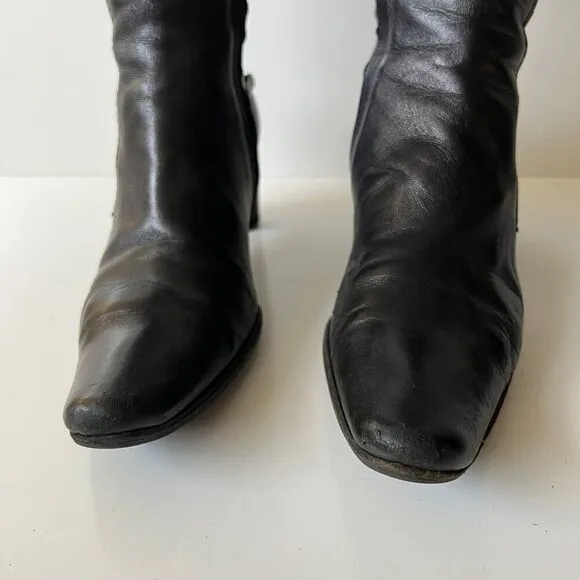 Costume National black leather knee high boots healed size 35.5 Made in Italy