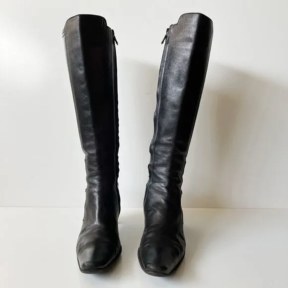 Costume National black leather knee high boots healed size 35.5 Made in Italy