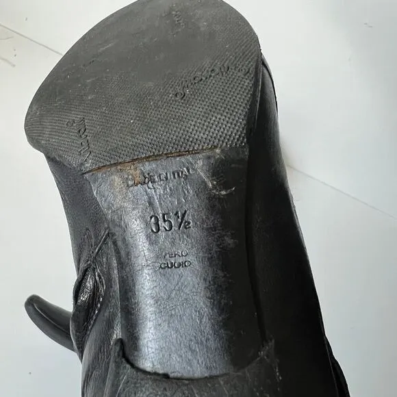 Costume National black leather knee high boots healed size 35.5 Made in Italy